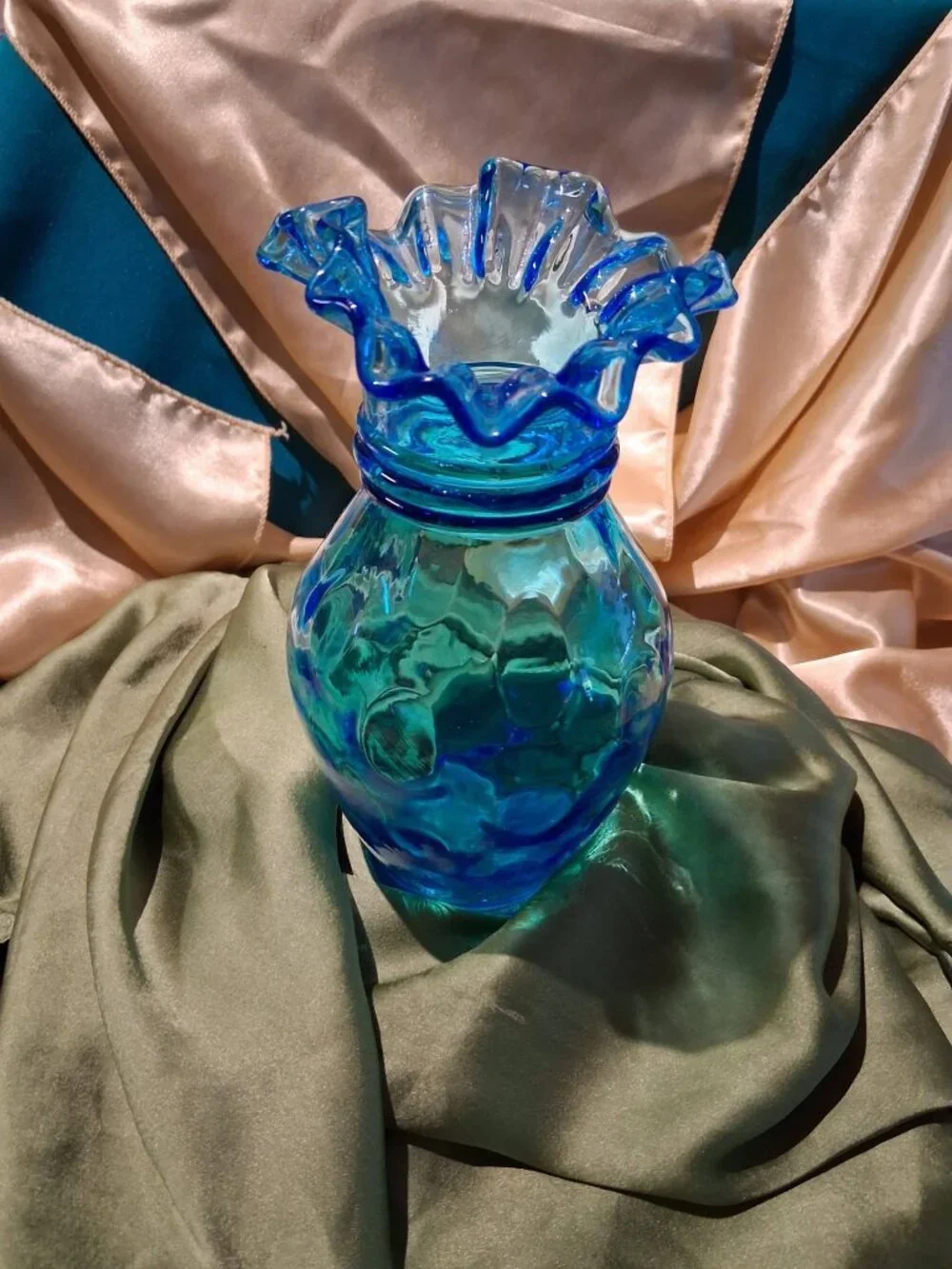 Fenton Vintage Aqua Teal Glass Vase Circa Late 1940s to 1950s